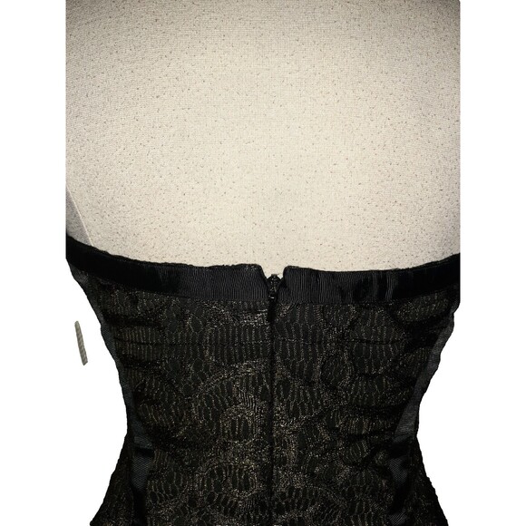NEW AIDAN MATTOX Size 12 Sheath Dress Black Gold Shimmery Lace Strapless - Picture 5 of 6